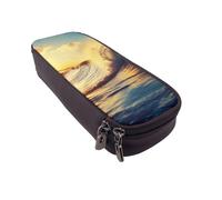 BNVSADC Sunset Sea Surfing Seascape Printed PU Leather Flip Pencil Case, Cute Pencil Box Pen Bag Stationery Organizer Makeup Bag for School Office Travel