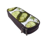 BNVSADC Sushi Dill Pickles Printed PU Leather Flip Pencil Case, Cute Pencil Box Pen Bag Stationery Organizer Makeup Bag for School Office Travel