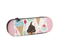 BNVSADC Sweet Ice Cream Printed Leather Pencil Pen Case & Makeup Bag - Stylish Hard Shell Pencil Bag Stationery Organizer Pouch for School Office Travel