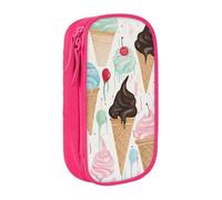 BNVSADC Sweet Ice Cream Printed Pencil Case for Girls Boys, Large Capacity Pencil Pouch Cute Pencil Box Adult Makeup Bag with 2 Compartments, Pink