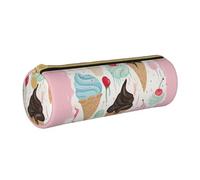 BNVSADC Sweet Ice Cream Printed Round Pencil Case Leather Pencil Pouch Cute Stationery Pencil Pen Bag for School Office Travel
