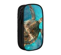 BNVSADC Swimming Tortoise Sea Printed Pencil Case for Girls Boys, Large Capacity Pencil Pouch Cute Pencil Box Adult Makeup Bag with 2 Compartments, Black