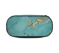 BNVSADC Teal and Gold Marble Printed Pencil Case Cute Pencil Bag Pen Pouch Large Stationery Organizer Makeup Bag for Teen Boys Girls School Students Office