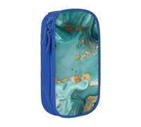 BNVSADC Teal and Gold Marble Printed Pencil Case for Girls Boys, Large Capacity Pencil Pouch Cute Pencil Box Adult Makeup Bag with 2 Compartments, Blue