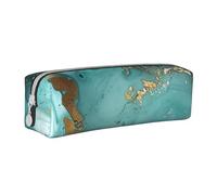 BNVSADC Teal and Gold Marble Printed Pencil Case Leather Pencil Pouch Cute Stationery Pencil Pen Bag with Zipper for School Office Travel
