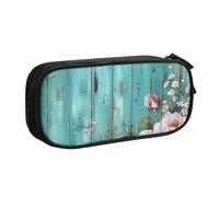 BNVSADC Teal Barn Door Floral Printed Pencil Case Large Pen Bag Cute Pencil Box Pouch Office School Stationery Organizer for Girls Boys, Black