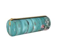 BNVSADC Teal Barn Door Floral Printed Round Pencil Case Leather Pencil Pouch Cute Stationery Pencil Pen Bag for School Office Travel