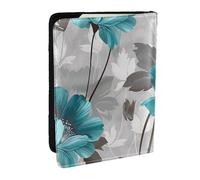 BNVSADC Teal Grey and White Floral Printed Passport Holder Travel PU Leather Passport Cover Case Organiser for Men Women, 6.5 inch