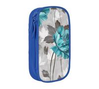 BNVSADC Teal Grey and White Floral Printed Pencil Case for Girls Boys, Large Capacity Pencil Pouch Cute Pencil Box Adult Makeup Bag with 2 Compartments, Blue