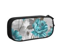 BNVSADC Teal Grey and White Floral Printed Pencil Case Large Pen Bag Cute Pencil Box Pouch Office School Stationery Organizer for Girls Boys, Black
