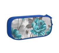 BNVSADC Teal Grey and White Floral Printed Pencil Case Large Pen Bag Cute Pencil Box Pouch Office School Stationery Organizer for Girls Boys, Blue
