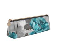 BNVSADC Teal Grey and White Floral Printed Triangle Pencil Case Leather Pencil Pouch Cute Stationery Pencil Pen Bag for School Office Travel