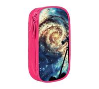 BNVSADC Telescope and Space Galaxy Printed Pencil Case for Girls Boys, Large Capacity Pencil Pouch Cute Pencil Box Adult Makeup Bag with 2 Compartments, Pink