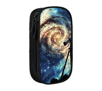 BNVSADC Telescope and Space Galaxy Printed Pencil Case for Girls Boys, Large Capacity Pencil Pouch Cute Pencil Box Adult Makeup Bag with 2 Compartments, Black