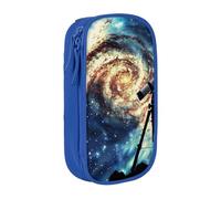 BNVSADC Telescope and Space Galaxy Printed Pencil Case for Girls Boys, Large Capacity Pencil Pouch Cute Pencil Box Adult Makeup Bag with 2 Compartments, Blue