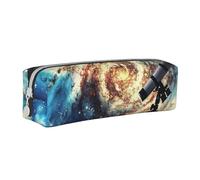 BNVSADC Telescope and Space Galaxy Printed Pencil Case Leather Pencil Pouch Cute Stationery Pencil Pen Bag with Zipper for School Office Travel