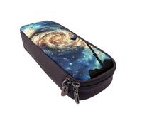 BNVSADC Telescope and Space Galaxy Printed PU Leather Flip Pencil Case, Cute Pencil Box Pen Bag Stationery Organizer Makeup Bag for School Office Travel