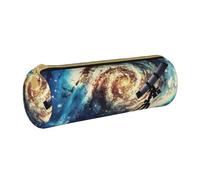 BNVSADC Telescope and Space Galaxy Printed Round Pencil Case Leather Pencil Pouch Cute Stationery Pencil Pen Bag for School Office Travel