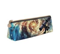 BNVSADC Telescope and Space Galaxy Printed Triangle Pencil Case Leather Pencil Pouch Cute Stationery Pencil Pen Bag for School Office Travel