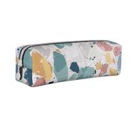 BNVSADC Terrazzo Marble Pastel Printed Pencil Case Leather Pencil Pouch Cute Stationery Pencil Pen Bag with Zipper for School Office Travel