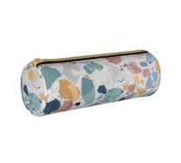 BNVSADC Terrazzo Marble Pastel Printed Round Pencil Case Leather Pencil Pouch Cute Stationery Pencil Pen Bag for School Office Travel