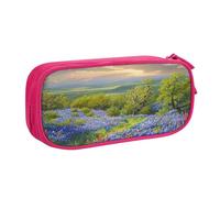 BNVSADC Texas Bluebonnets Scenery Printed Pencil Case Large Pen Bag Cute Pencil Box Pouch Office School Stationery Organizer for Girls Boys, Pink