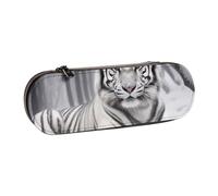 BNVSADC The Wild White Tiger Printed Leather Pencil Pen Case & Makeup Bag - Stylish Hard Shell Pencil Bag Stationery Organizer Pouch for School Office Travel