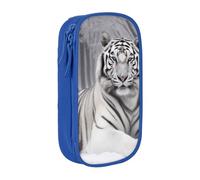 BNVSADC The Wild White Tiger Printed Pencil Case for Girls Boys, Large Capacity Pencil Pouch Cute Pencil Box Adult Makeup Bag with 2 Compartments, Blue