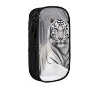 BNVSADC The Wild White Tiger Printed Pencil Case for Girls Boys, Large Capacity Pencil Pouch Cute Pencil Box Adult Makeup Bag with 2 Compartments, Black