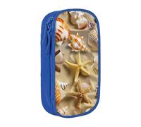 BNVSADC Theme Seashell Beach Printed Pencil Case for Girls Boys, Large Capacity Pencil Pouch Cute Pencil Box Adult Makeup Bag with 2 Compartments, Blue
