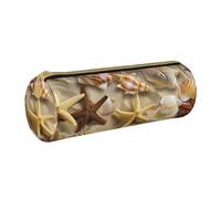 BNVSADC Theme Seashell Beach Printed Round Pencil Case Leather Pencil Pouch Cute Stationery Pencil Pen Bag for School Office Travel