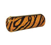 BNVSADC Tiger Striped Pattern Printed Round Pencil Case Leather Pencil Pouch Cute Stationery Pencil Pen Bag for School Office Travel