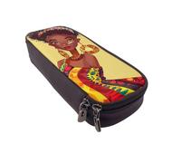 BNVSADC Traditional African Girl Painting Printed PU Leather Flip Pencil Case, Cute Pencil Box Pen Bag Stationery Organizer Makeup Bag for School Office Travel