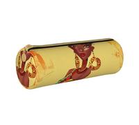 BNVSADC Traditional African Girl Painting Printed Round Pencil Case Leather Pencil Pouch Cute Stationery Pencil Pen Bag for School Office Travel