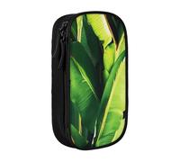 BNVSADC Tropical Banana Palm Leaves Printed Pencil Case for Girls Boys, Large Capacity Pencil Pouch Cute Pencil Box Adult Makeup Bag with 2 Compartments, Black