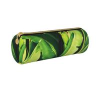 BNVSADC Tropical Banana Palm Leaves Printed Round Pencil Case Leather Pencil Pouch Cute Stationery Pencil Pen Bag for School Office Travel