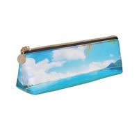 BNVSADC Tropical Beach Palm Theme Printed Triangle Pencil Case Leather Pencil Pouch Cute Stationery Pencil Pen Bag for School Office Travel