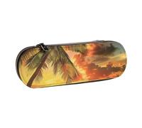 BNVSADC Tropical Beach Palm Tree Sunset Printed Leather Pencil Pen Case & Makeup Bag - Stylish Hard Shell Pencil Bag Stationery Organizer Pouch for School Office Travel
