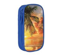 BNVSADC Tropical Beach Palm Tree Sunset Printed Pencil Case for Girls Boys, Large Capacity Pencil Pouch Cute Pencil Box Adult Makeup Bag with 2 Compartments, Blue