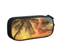 BNVSADC Tropical Beach Palm Tree Sunset Printed Pencil Case Large Pen Bag Cute Pencil Box Pouch Office School Stationery Organizer for Girls Boys, Black