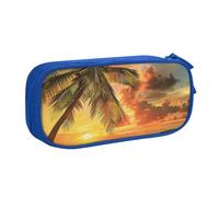 BNVSADC Tropical Beach Palm Tree Sunset Printed Pencil Case Large Pen Bag Cute Pencil Box Pouch Office School Stationery Organizer for Girls Boys, Blue