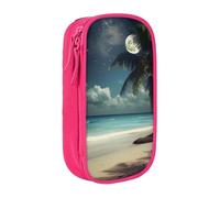 BNVSADC Tropical Beach Palm Tree with Full Moon Printed Pencil Case for Girls Boys, Large Capacity Pencil Pouch Cute Pencil Box Adult Makeup Bag with 2 Compartments, Pink