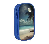 BNVSADC Tropical Beach Palm Tree with Full Moon Printed Pencil Case for Girls Boys, Large Capacity Pencil Pouch Cute Pencil Box Adult Makeup Bag with 2 Compartments, Blue