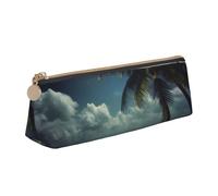 BNVSADC Tropical Beach Palm Tree with Full Moon Printed Triangle Pencil Case Leather Pencil Pouch Cute Stationery Pencil Pen Bag for School Office Travel