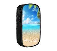 BNVSADC Tropical Beach Plant Theme Printed Pencil Case for Girls Boys, Large Capacity Pencil Pouch Cute Pencil Box Adult Makeup Bag with 2 Compartments, Black