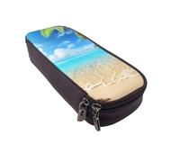 BNVSADC Tropical Beach Plant Theme Printed PU Leather Flip Pencil Case, Cute Pencil Box Pen Bag Stationery Organizer Makeup Bag for School Office Travel
