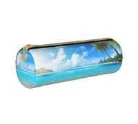 BNVSADC Tropical Beach Plant Theme Printed Round Pencil Case Leather Pencil Pouch Cute Stationery Pencil Pen Bag for School Office Travel