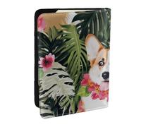 BNVSADC Tropical Flower and Corgi 2 Printed Passport Holder Travel PU Leather Passport Cover Case Organiser for Men Women, 6.5 inch