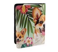 BNVSADC Tropical Flower and Corgi Printed Passport Holder Travel PU Leather Passport Cover Case Organiser for Men Women, 6.5 inch