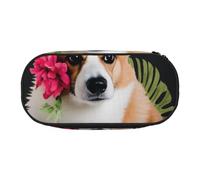 BNVSADC Tropical Flower and Corgi Printed Pencil Case Cute Pencil Bag Pen Pouch Large Stationery Organizer Makeup Bag for Teen Boys Girls School Students Office